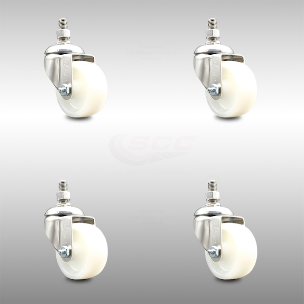Service Caster 3 Inch 316SS Nylon Wheel Swivel 10mm Threaded Stem Caster Set SCC-SS316TS20S314-NYS-M1015-4 - main
